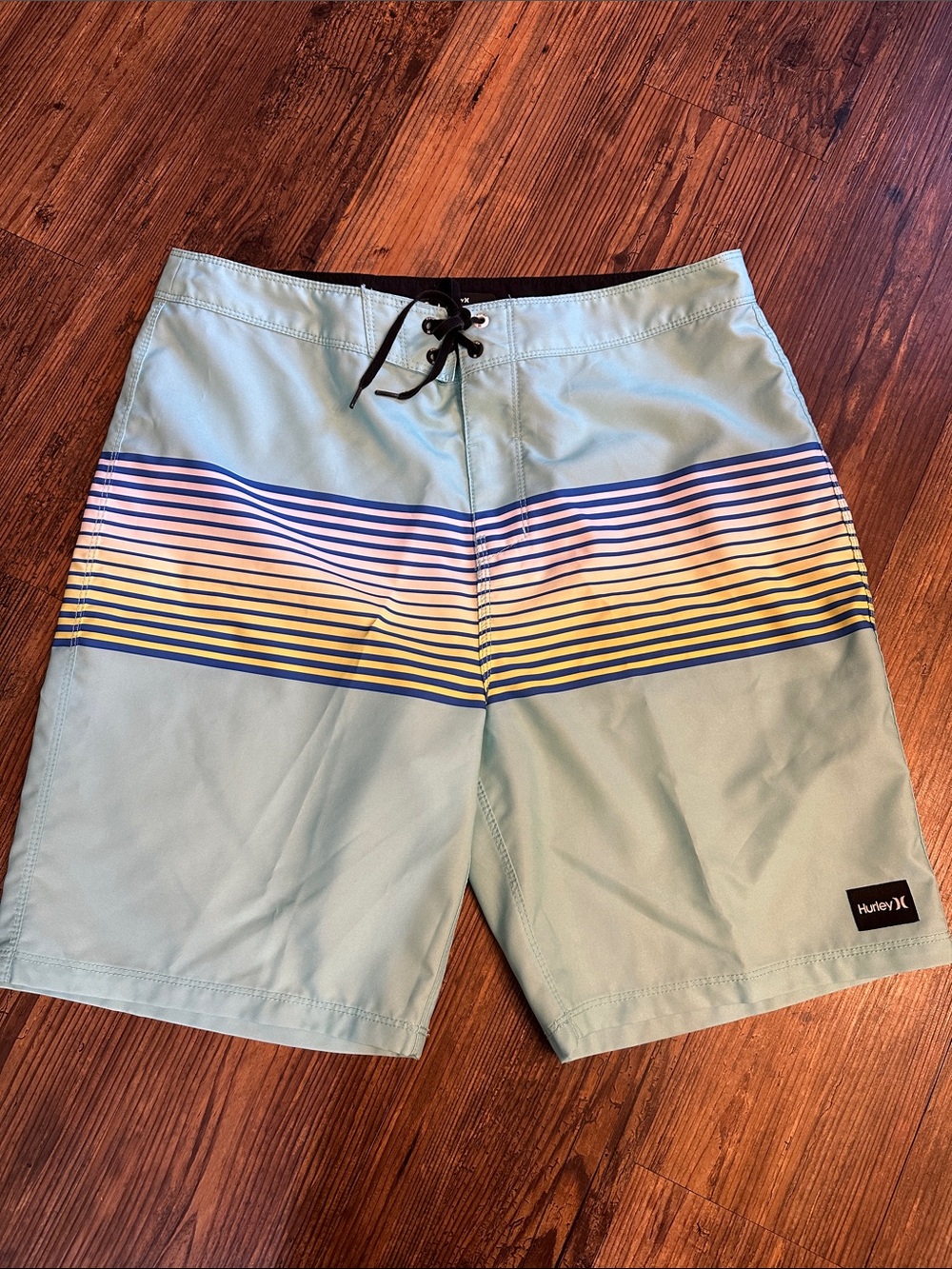 Men’s Hurley Light Blue Swim Board Shorts with Multicolor Stripe